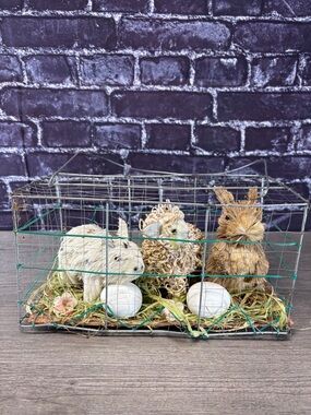 Sisal Rabbit Sheep Pig Figurine Set in Natural Tones